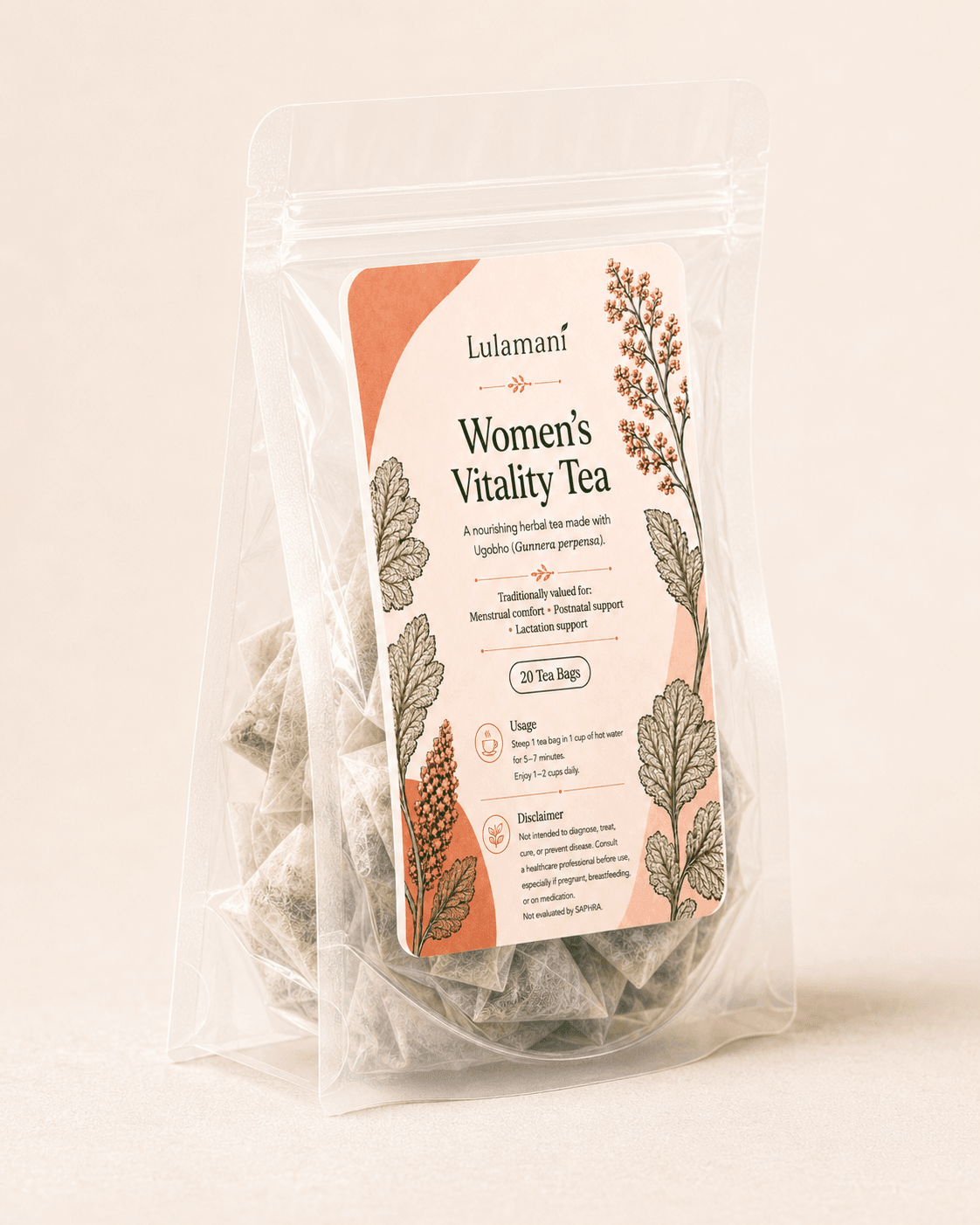 Women's Vitality Herbal Tea angled pouch view